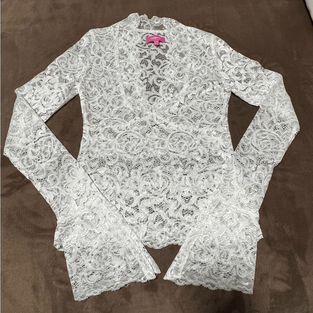 Edikted | Sheer Lace Bell Sleeve Top - Picture 5 of 8